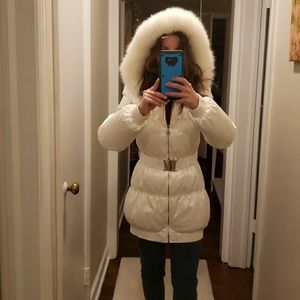 Down coat, fox fur hood